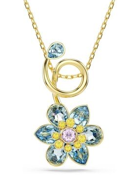 Swarovski Idyllia Gold-Tone Blue Flower Crystal Pendant Necklace - New